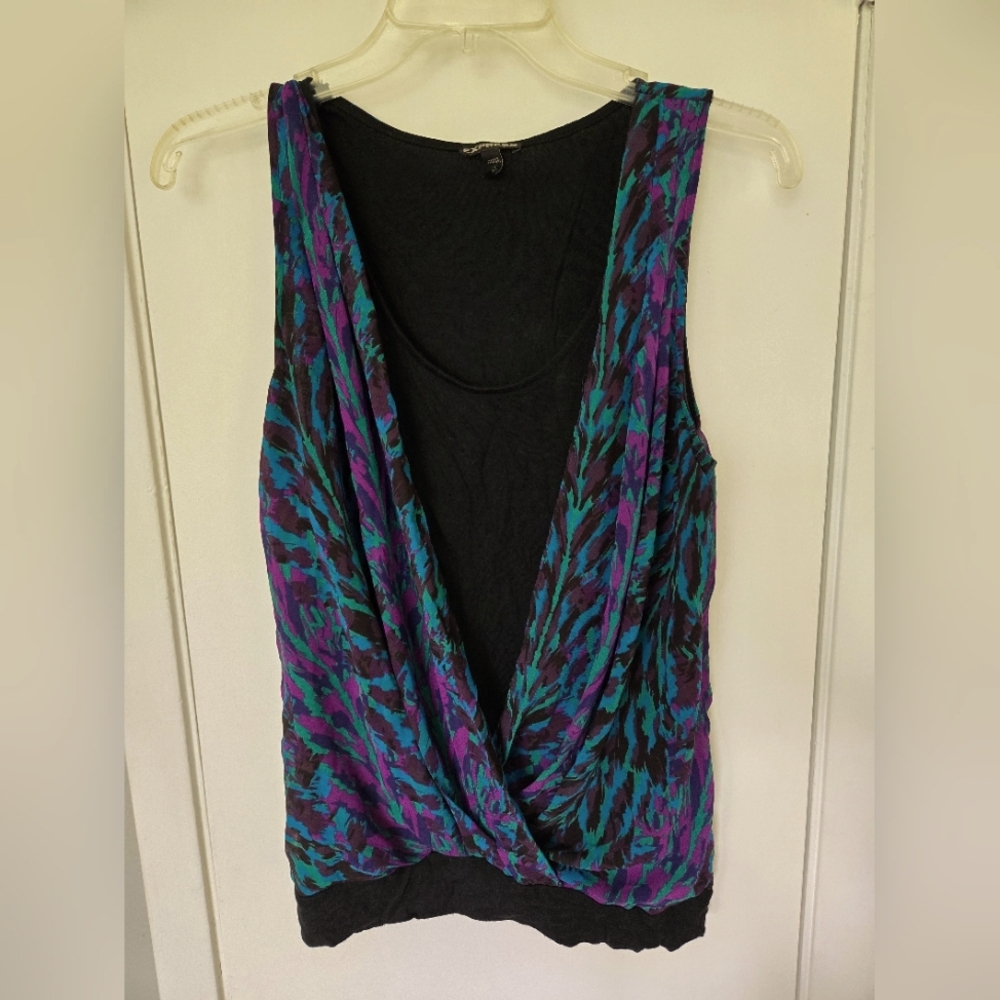 Express Purple and Blue Sleeveless Wrap Tank Top